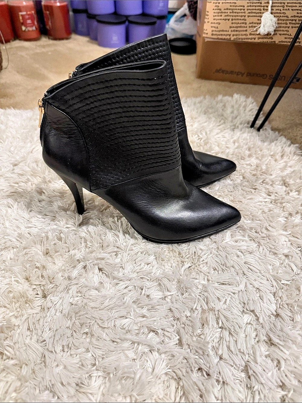 Adrianna papell Black Pointed-Toe Heeled Booties